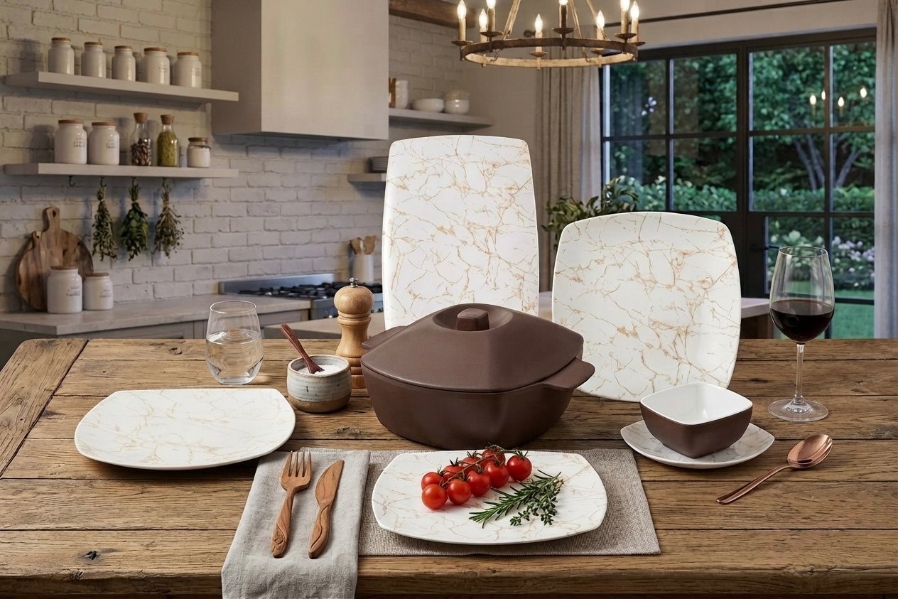 طقم ميلامين مربع كود 7004 - Premium Melamine Set