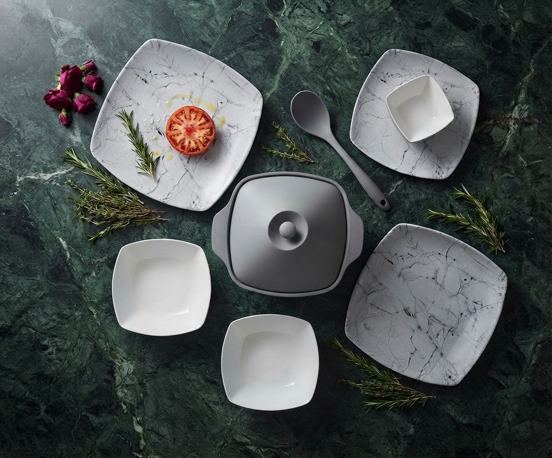 طقم ميلامين مربع كود 7009 - Premium Melamine Set