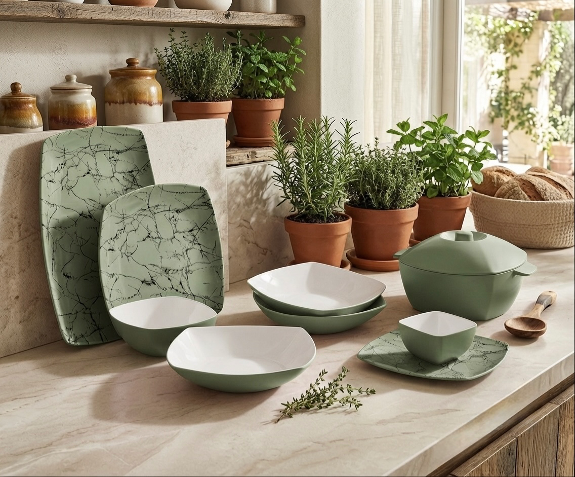 طقم ميلامين مربع كود 7002 - Premium Melamine Set